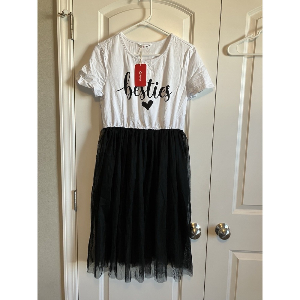 Pat Pat Tutu Dress Women Large White New Besties Black T-Shirt Skirt C1041